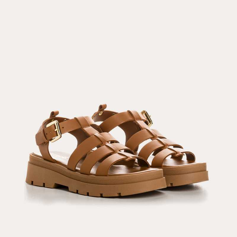 SANDALES REQINS LOUXOR CUIR COGNAC